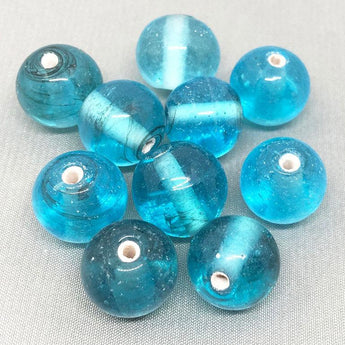 10 Vintage Handmade Aqua Blue Round Glass Beads