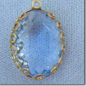 1 Vintage Fancy Sapphire Blue Faceted Oval Glass Pendant