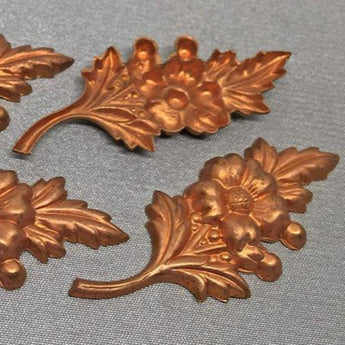 4 Vintage Fancy Floral Tombac Brass Metal Stampings