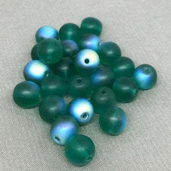 24 AB Matte Emerald Czech Druk Round Glass Beads