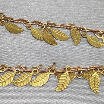 1 Foot Vintage Brass Chain & Leaf Charms