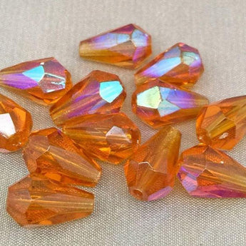 12 Vintage AB Topaz Czech Faceted Teardrop Glass Beads