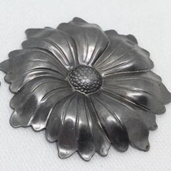 2 Vintage Steel Gray Flower Metal Stampings