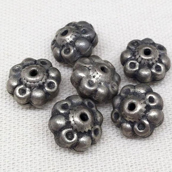 6 Vintage Silver Light Weight Floral Metal Beads