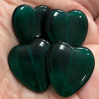 8 Vintage Large Emerald Green Czech Heart Glass Beads