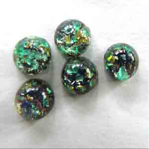 6 Vintage Tiny Green Foiled Round Glass Cabochons #9092