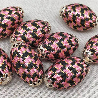 4 Vintage Woven Pink Black Japan Easter Egg Beads