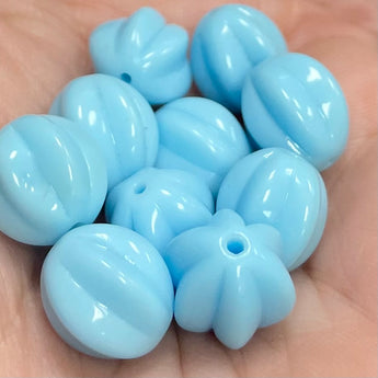 10 Vintage Austrian Baby Blue Melon Glass Beads