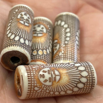 4 Vintage Tribal Porcelain Cylindrical Beads