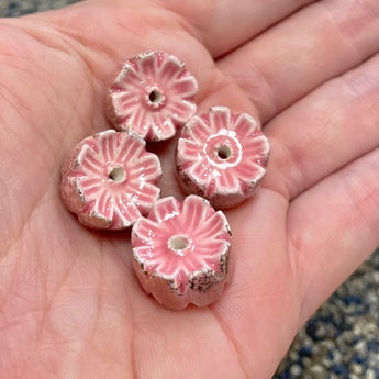 4 Vintage Pink Japan Flower Porcelain Beads