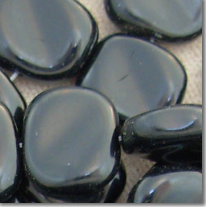 6 Vintage Black Wavy Square Glass Beads Glass #5078