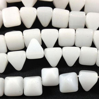 25 Milky White Stud Czech Two Hole Glass Beads