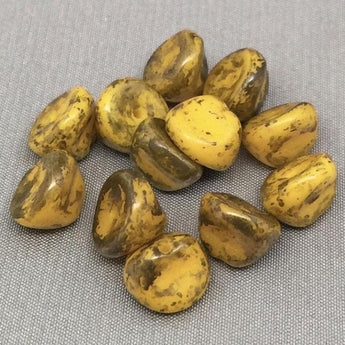 12 Vintage Yellow Austrian Picasso Glass Beads