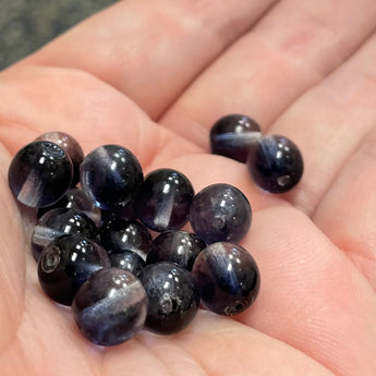 25 Vintage Clear Midnight Blue Czech Round Glass Beads #8285