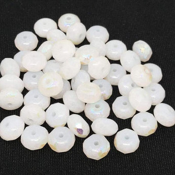 50 AB Opalescent White Czech Rondelle Glass Beads