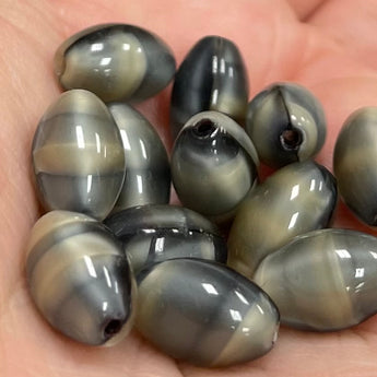 25 Vintage Satin Black Gray Oval Glass Beads