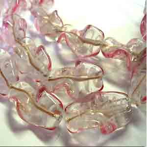 4 Vintage Clear Pink Edged Gold Wavy Focal Glass Beads