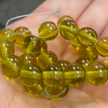 25 Golden Olive Green Czech Round Glass Beads