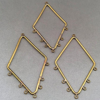 4 Vintage Brass Large Diamond Metal Pendants