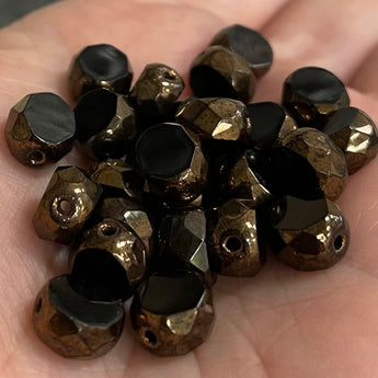 25 Black Bronze Czech Coin Glass Beads