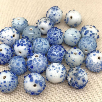 12 Vintage Blue Sugar Glass Beads