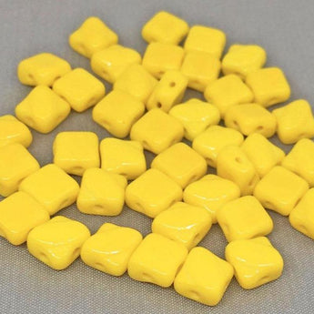 40 Silky Yellow Czech Two Hole Glass Beads