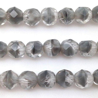 12 Vintage Clear Gray Givre German Faceted Glass Beads