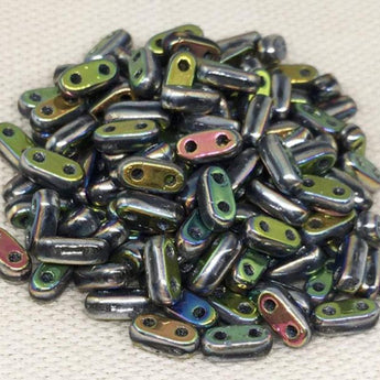 10 Grams Vitrail Green Metallic Czech 2-Hole Shim Glass Beads