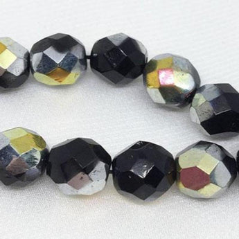 25 Metallic AB Black Czech Faceted Glass Beads