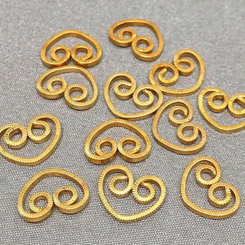 12 Vintage Textured Gold Plated Heart Scroll Connector Metal Findings 11mm