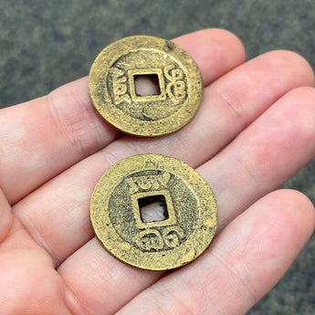 2 Vintage Brass Oriental Coins