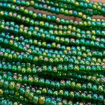 1 Hank Transparent AB Green Czech Glass Seed Beads