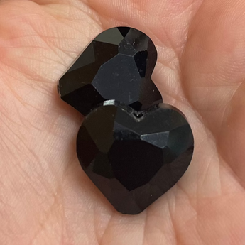 2 Vintage Black Heart Faceted Glass Beads