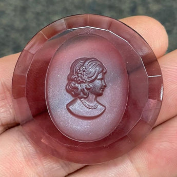 1 Vintage Amethyst Cameo Round Glass Cabochon #8339