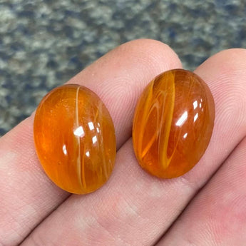 2 Vintage Striped Butterscotch Oval Glass Cabochons