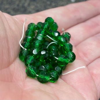 50 Green Czech Faceted Glass Beads