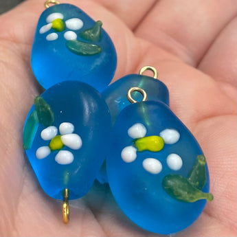 4 Vintage Aqua Floral Glass Pendants