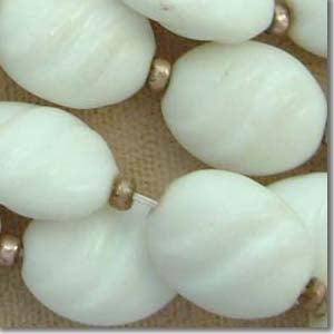 25 Vintage White Wavy Oval German Glass Beads