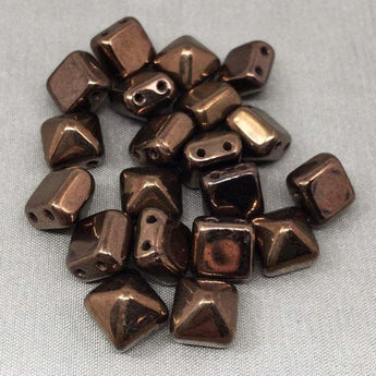 25 Dark Copper Czech 2-Hole Stud Glass Beads