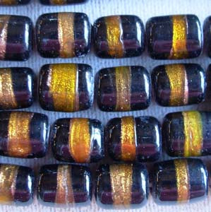 46 Vintage Blue Gold India Barrel Glass Beads 9mm