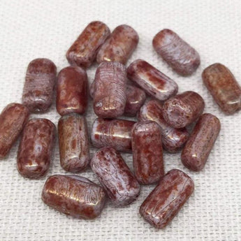 20 Vintage Rustic Red Picasso Austrian Oval Glass Beads