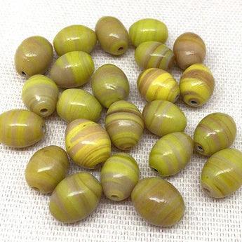 25 Vintage Beige Yellow Striped Oval Glass Beads