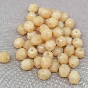 50 Vintage Opalescent Beige Czech Faceted Glass Beads