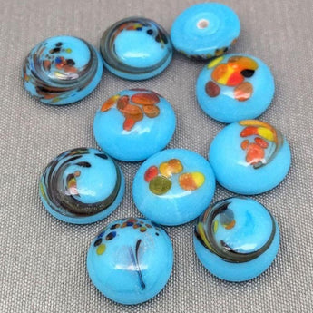 10 Vintage Turquoise Millefiori Japan Round Glass Cabochons