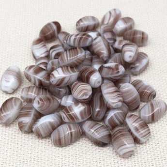 50 Vintage Brown Striped Czech Glass Oval Beads