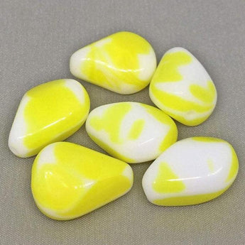 6 Vintage White Yellow German Glass Beads