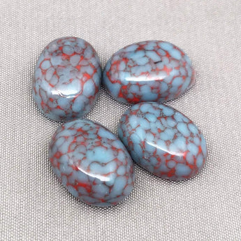 4 Vintage Mottled Red Blue Japan Oval Glass Cabochons