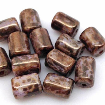 20 Purple Brown Picasso Barrel Glass Beads