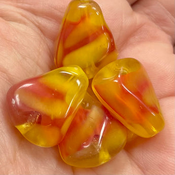 4 Vintage German Fire Opal Yellow Red Glass Beads