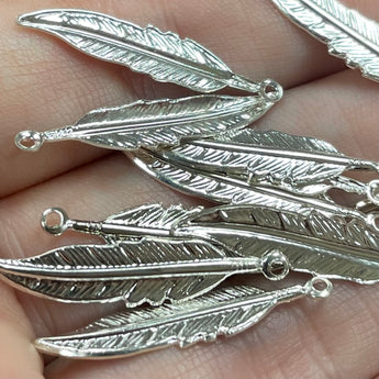 12 Vintage Silver Plated Feather Metal Charms